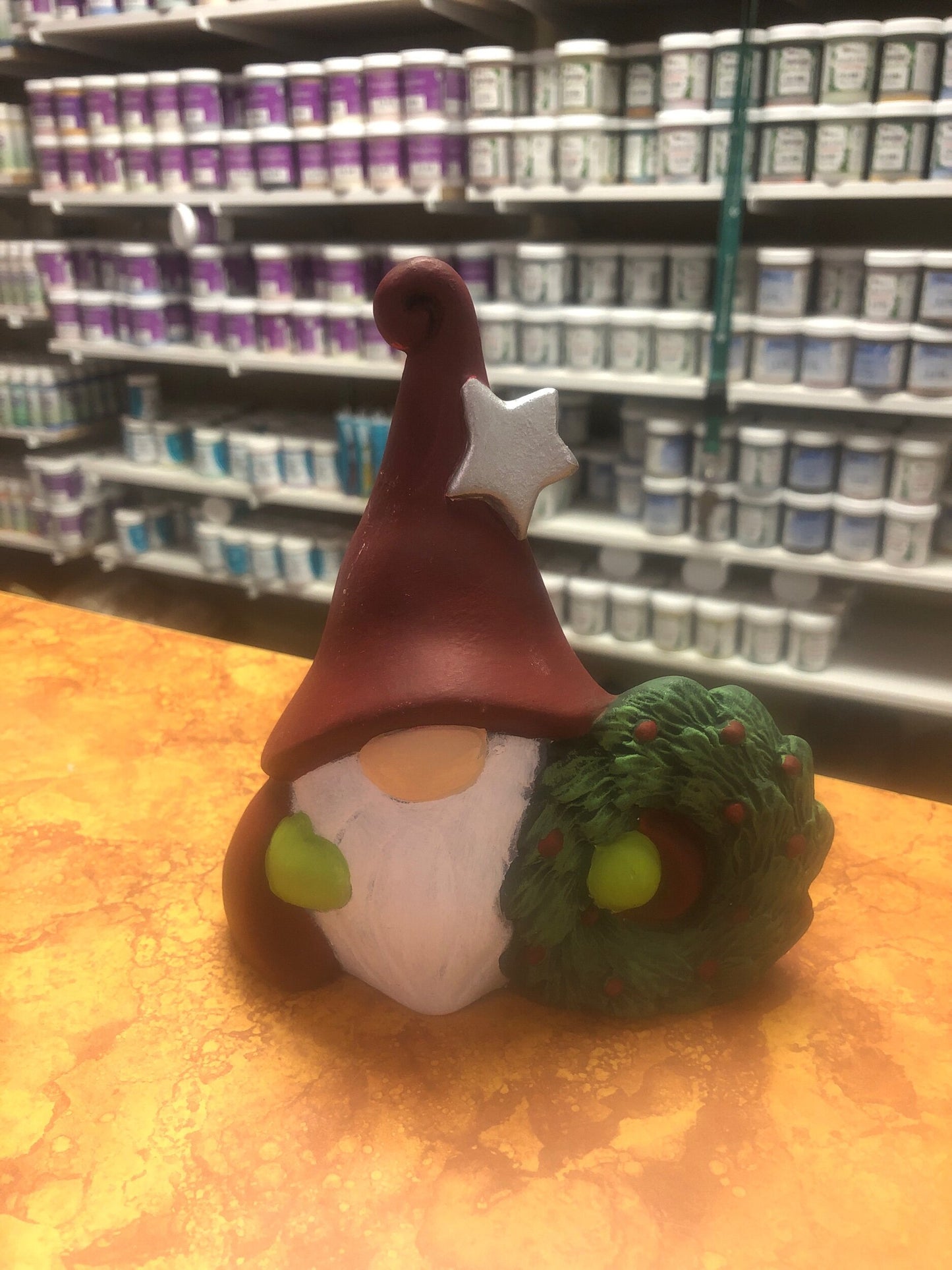 Clay magic gnome with wreath
